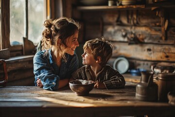 A woman and a child sitting at a table