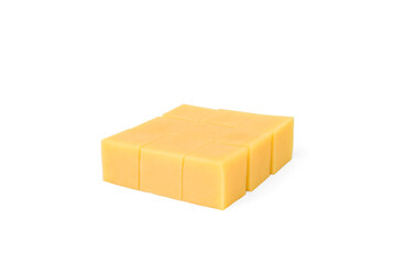 Cheese cubes isolated on white background.