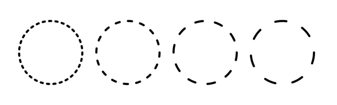 Dashed and dotted circle icon. Black and white broken rings. Dotted round lines. Abstract monochrome graphic. Dashed cut circle line. Vector illustration isolated on white background.