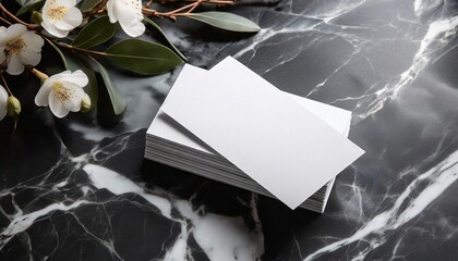 Business card mockup on marble tail generative ai