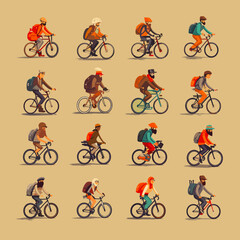 set of person riding a bicycle vector on a isolated background