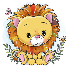 Cute Cartoon lion with butterflies