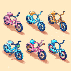 set of bicycles vector on a isolated background