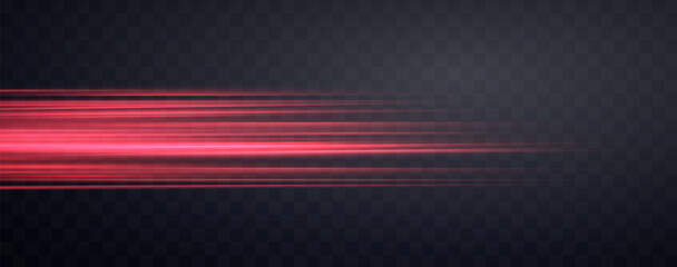 Speed rays, velocity light neon flow, zoom in motion effect, red glow speed lines, colorful light trails, stripes. Abstract background, vector illustration. - obrazy, fototapety, plakaty