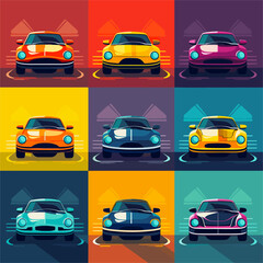 set of cars vector isolated on colorful background