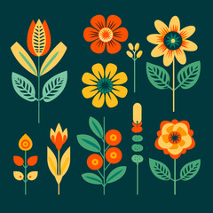set of flat flowers vector illustration