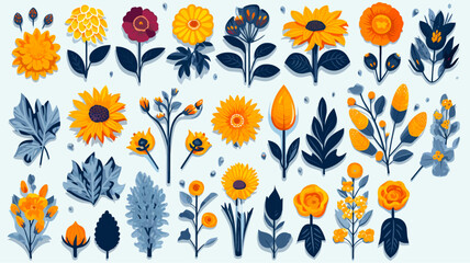set of flat flowers vector illustration - obrazy, fototapety, plakaty