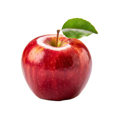 A red apple with a green leaf
