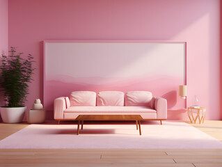 Pink sofa in modern living room. 3d render. Interior design for mockup