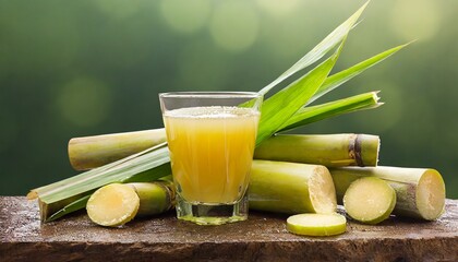 Sugar cane juice on table generative ai