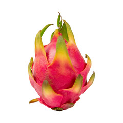 A dragon fruit with pink skin and white flesh with blank White Background
