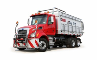 Big red agricultural tractor isolated on a white background