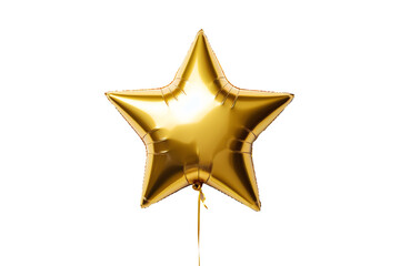Shiny star shaped golden foil balloon on transparent or white background