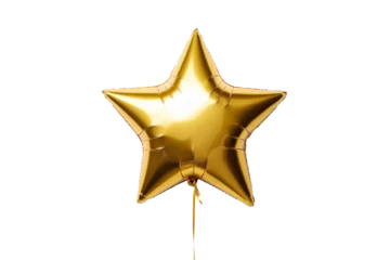 Foto op Plexiglas Shiny star shaped golden foil balloon on transparent or white background © Firn