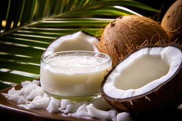 Fresh Coconut Milk in Natural Tropical Setting generative ai