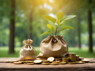 Investment Growth Concept with Plant Sprouting from Money Bags