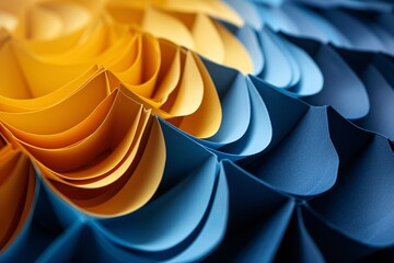 A colorful paper artwork with a blue and yellow background