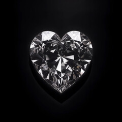 Heart close-up shaped diamond on black  background. Generative AI.