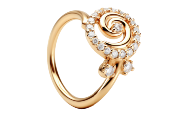 Gold and Diamond Nose Ring On a White or Clear Surface PNG Transparent Background.