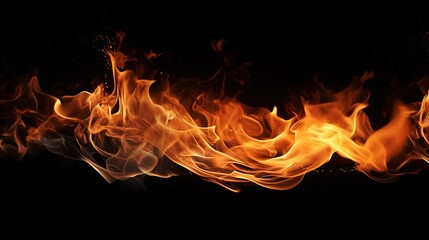 Fototapeta premium Beautiful Stylish Fire on Black Background. Flames, Hot, Fireplace 