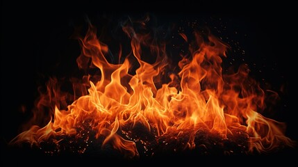 Beautiful Stylish Fire on Black Background. Flames, Hot, Fireplace
