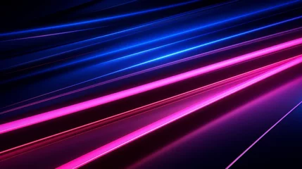 Fotobehang Neon blue and pink color strip wave paper on black. Abstract horizontal background © Dzmitry Halavach