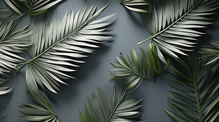 abstract shadows from palm tree leaves on gray background.