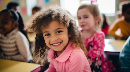 Fototapeta premium Elementary school classroom with smiling children