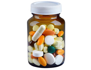 jar with various pills - isolated on transparent background