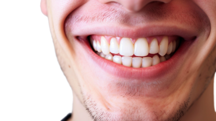Young man with beautiful smile . Teeth whitening isolated on transparent background, ai technology