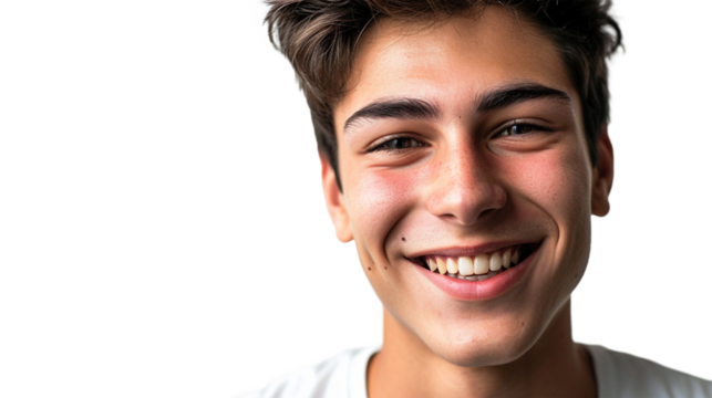 Young man with beautiful smile . Teeth whitening isolated on transparent background, ai technology