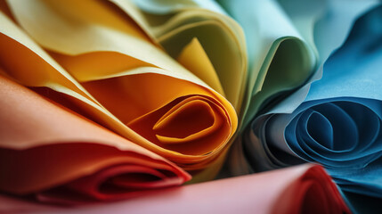 Colorful rolled fabric assortment.