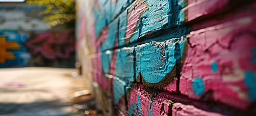 Colorful Graffiti Wall with Pink, Blue, and Green Hues