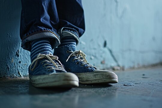 A Pair Of Blue Jeans And Sneakers