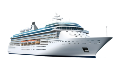 A Singular Image of a Luxury Cruise Ship with an Elegant Side Profile On a White or Clear Surface PNG Transparent Background.