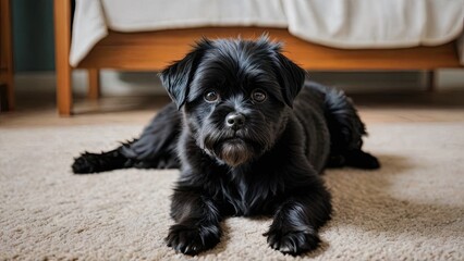 Affenpinscher dog laying on the floor indoor