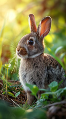 Naklejka na ściany i meble cute easter rabbit in the grass