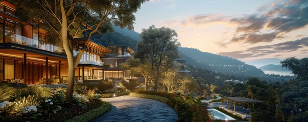 Obraz na płótnie Canvas luxury resort with nature ,eco tourism, villas, travel, relax ,Generative AI