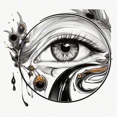 eye stylisation tattoo lines butterfly realistic eye pupil drop flowing ink black and white soul gaze 