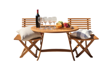 A Picnic Wine and Snack Table Set with Holder for Outdoor Indulgence On a White or Clear Surface PNG Transparent Background.