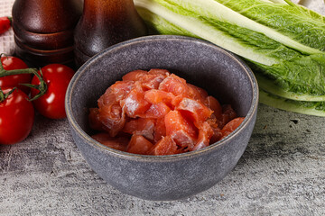 Salted salmon cubes for cooking