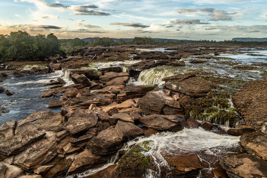 Hacha waterfall in the lagoon of the Canaima national park before the storm - Venezuela, Latin America