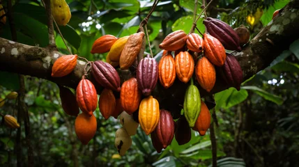 Zelfklevend Fotobehang Cacao tree bearing cocoa chocolate © khan