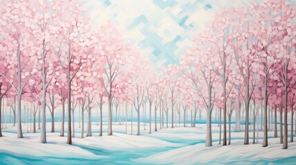 Oil painting of frozen forest