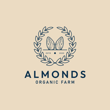 almond nut farm logo design template, with emblem vector illustration design