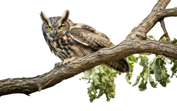 Great Horned Owl in Natural Scene On a White or Clear Surface PNG Transparent Background.
