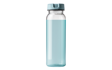 Stylish Glass Water Bottle in Close On a White or Clear Surface PNG Transparent Background.