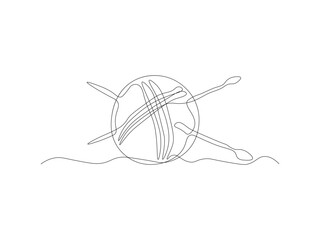 Abstract tangle with threads and knitting needles, knitting, continuous one line art hand drawing sketch