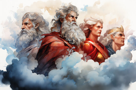 The gods of ancient Greece. Generative AI watercolor illustration.