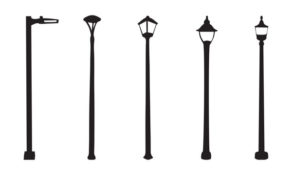 street light silhouettes or vectors black and white set